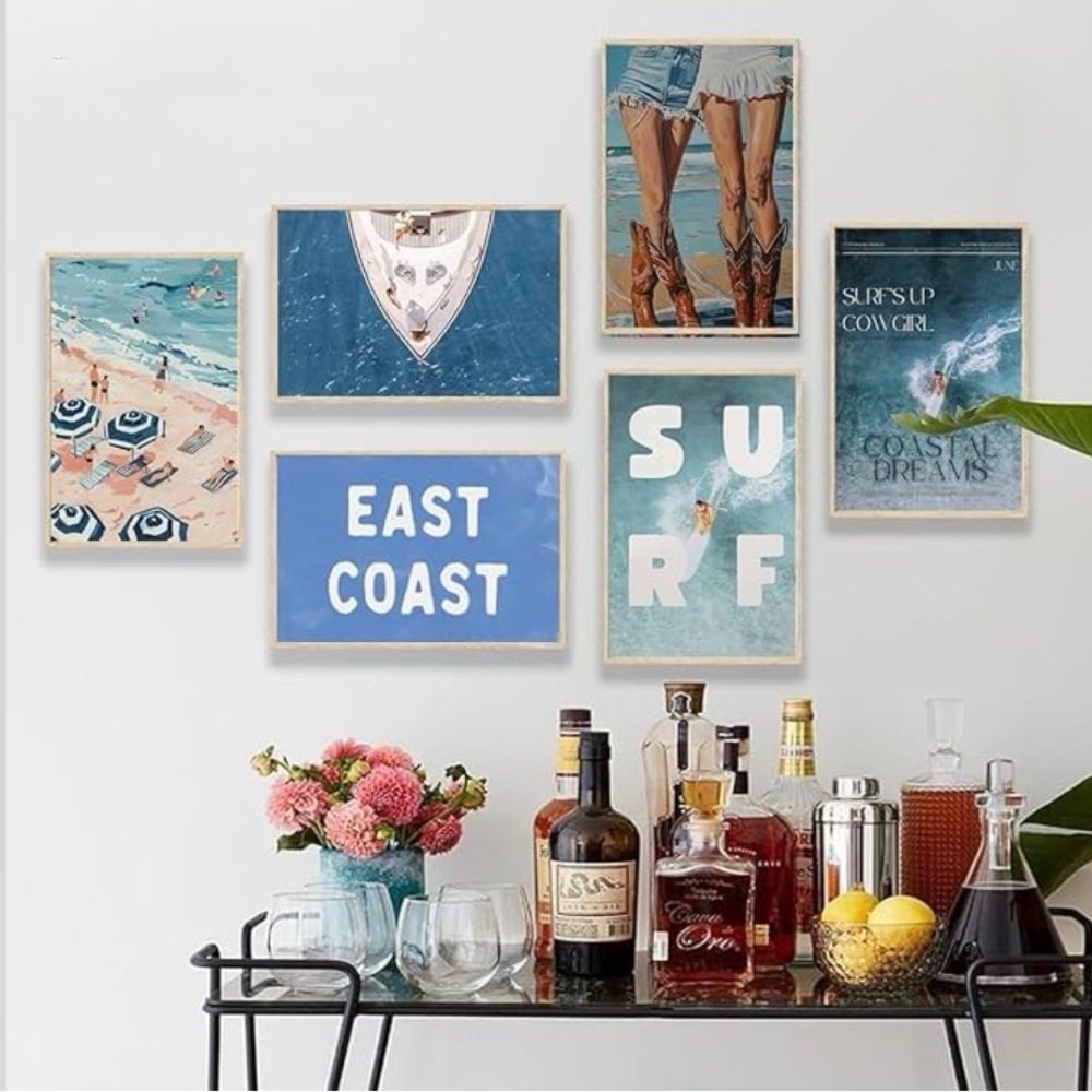 Set of 6 Coastal Cowgirl Canvas Wall Art Prints